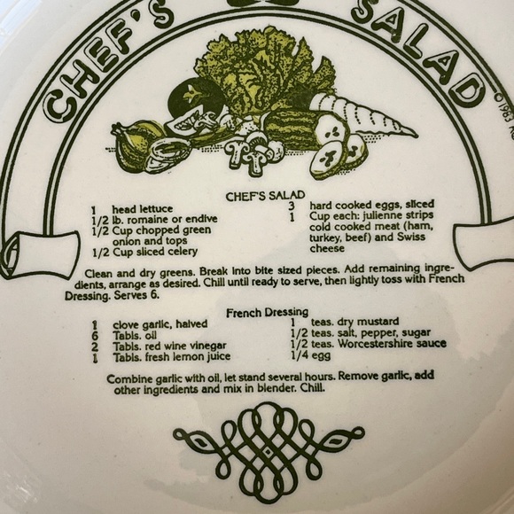 VTG Large CHEF’S SALAD AND FRENCH DRESSING Recipe Bowl - Picture 2 of 6